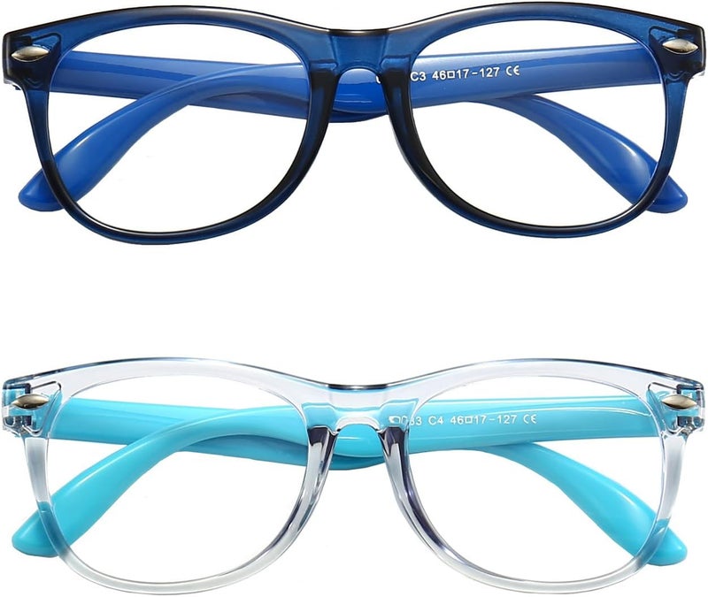 FANNYGO Store 2 Pack kids Blue Light Blocking Glasses For Girls And Boys Computer Blue Light Blocking Glasses For Age 3-11 (Dark blue + Light blue) - Image 2